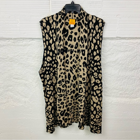 Ruby Rd. Black and Tan Animal leopard Print sleeveless open front cardigan SZ 1X - Picture 3 of 10